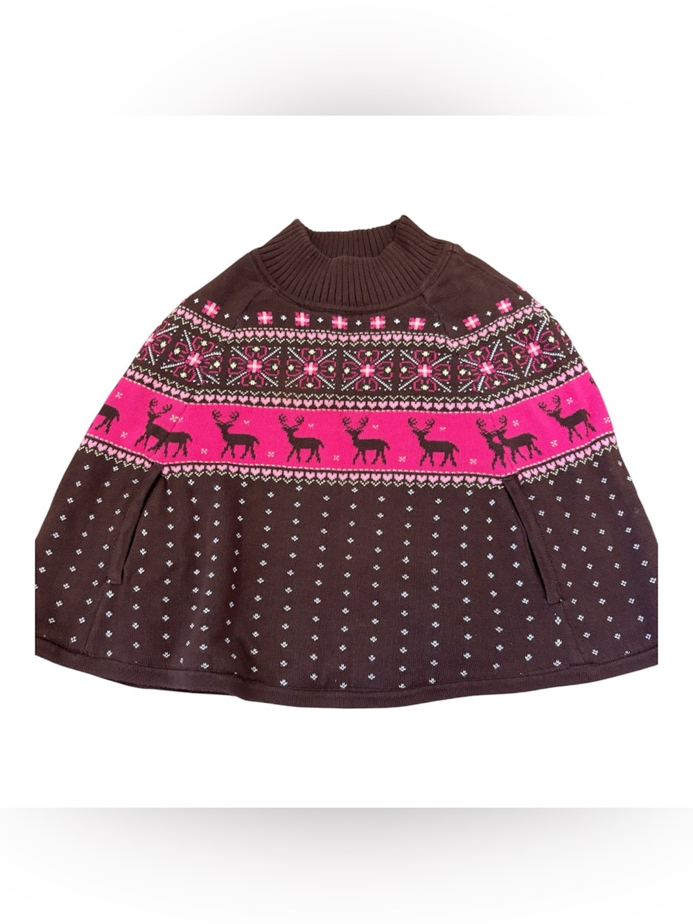 🟡Gymboree Brown & Pink Reindeer Cowl Neck Sweater poncho